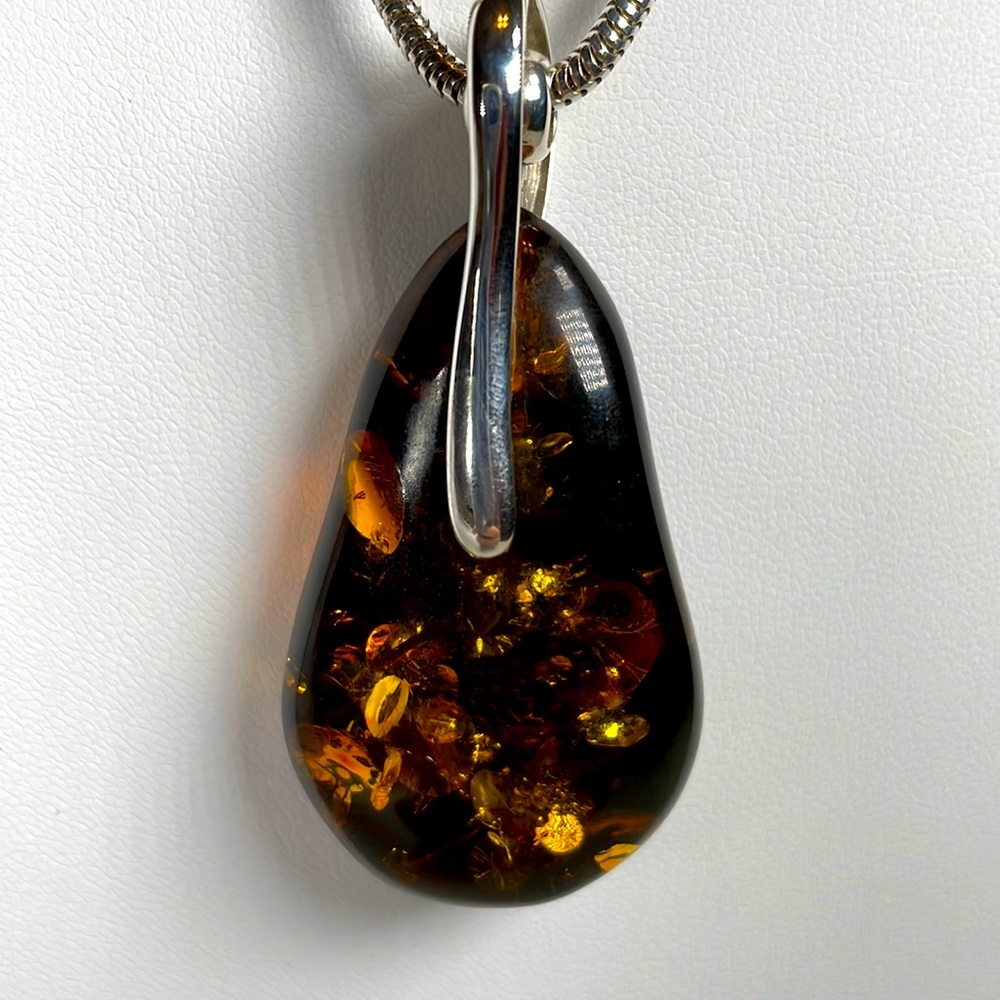 Natural Amber And Sterling Silver Necklace